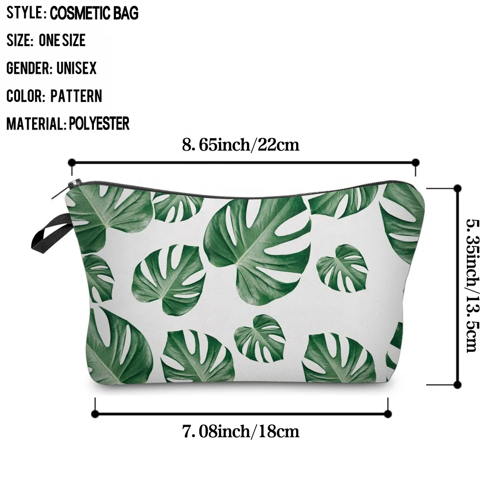 
wholesale custom Polyester vector tropical leaves print makeup bag elegant women small cosmetic bag sloth gift 