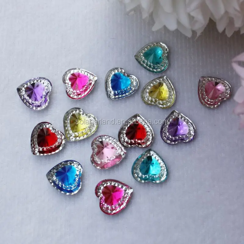 

Wholesale Colorful  Acrylic Flat Back Heart Shape Acrylic Rhinestone Beads No Hole, Various(can select)
