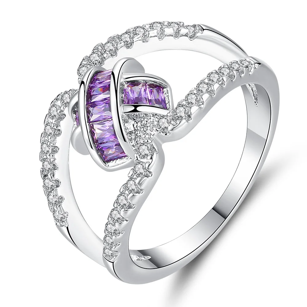 

Fashion jewelry Creative Cross Micro-Inlay Zircon Ring Personality Purple Ribbon women wedding rings