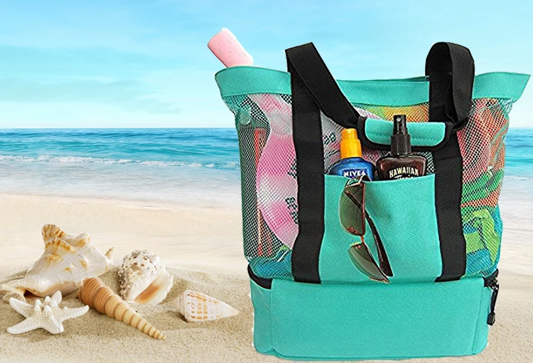 3 In 1 Multi Function Large Tote Cooler Insulated Mesh Beach Bag With