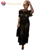 Explosion models women's nightclub sexy long skirt word shoulder sexy mesh gauze 2019 dress