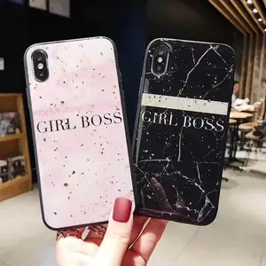 rubber gel coating gold  foil flake girl boss phone case for iPhone 6 7 8 Plus X XS XR XS Max