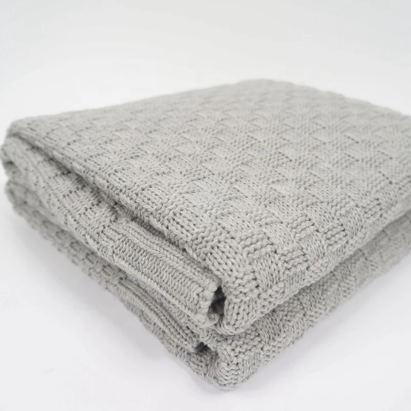 

100% Cotton hemp grey knitted throw blanket with coarse needlepoint thread Blanket for sofa car home decorates120*180cm