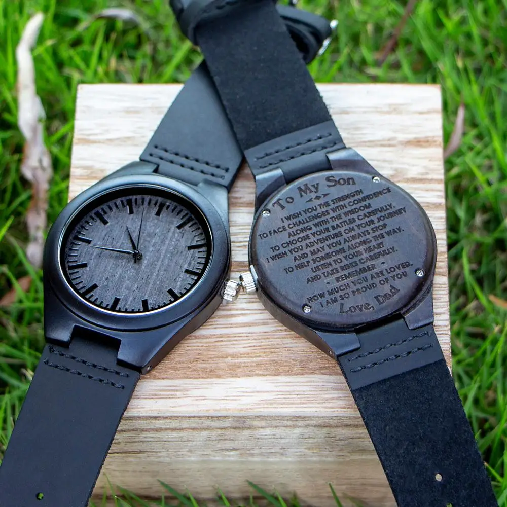 

Engraved Wood Custom Watch for Husband Son Wife Birthday Anniversary Gift Natural Ebony Custom Watch Drop Shipping, Black