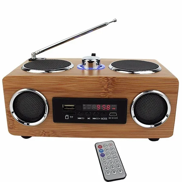 

100% Original Handmade Bamboo Portable Speaker Hi-Fi Bamboo Wood Boombox TF/USB Card Stereo Speaker FM Radio with Remote Control