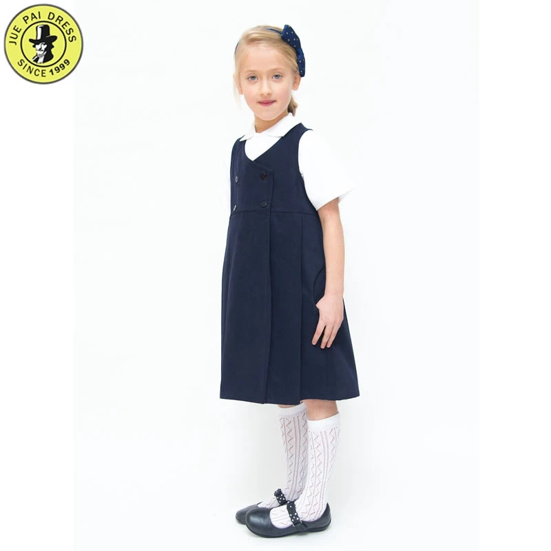Girls Kids School Uniform Pleated Plain Bib Pinafore Dress All Sizes 2-18 Years 