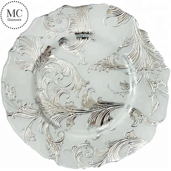 Hot Selling Handmade Decorative Gold Silver Glass Chargers Plates