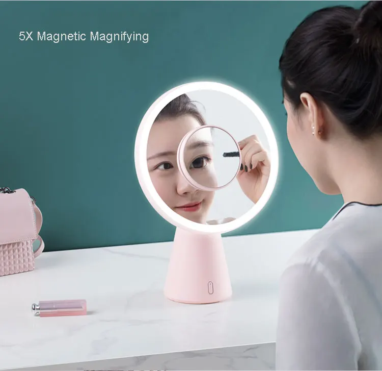 Three Color Led Lighted Magnifying Vanity Makeup Mirror With Lamp