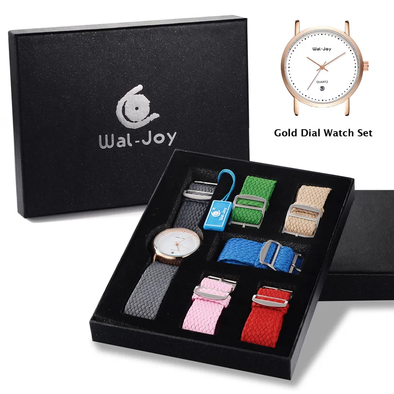 

Wal-Joy Brand Nylon Band Waterproof with Calendar Quartz Luxury Watch Set WJ9007, Grey;green;beige;red;pink;dark blue