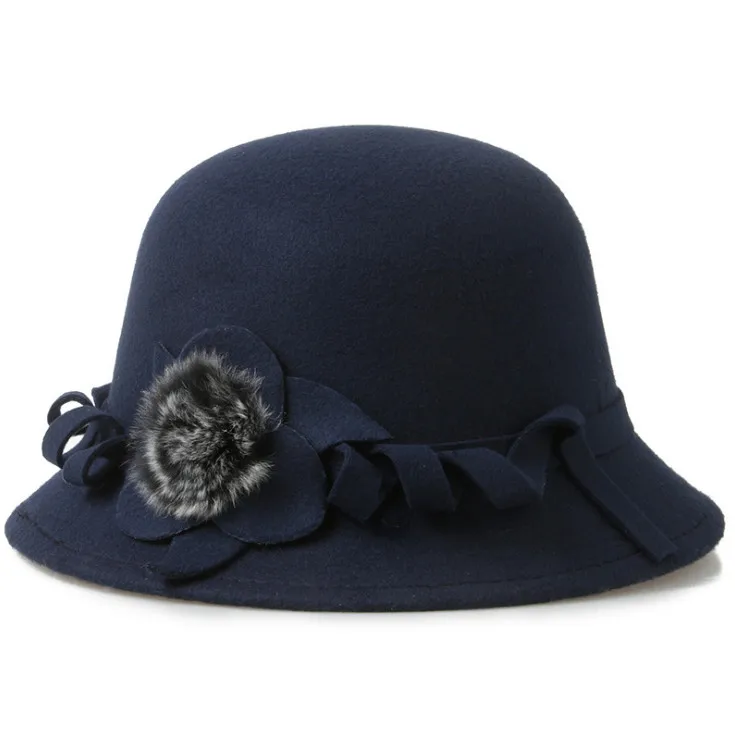 Women Vintage Wool Felt Bowler Hat 