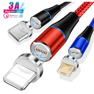 Round Rotatable Nylon Braided LED Magnetic USB Charging Cable