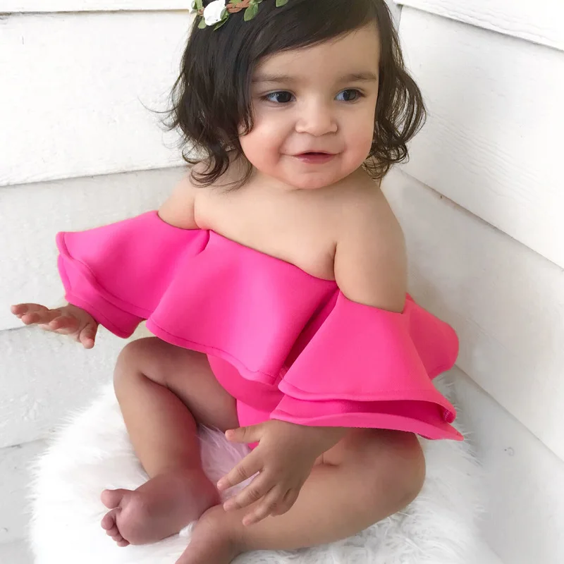 

2019 summer infant baby girl off shoulder jumpsuit newborn toddlers full months short sleeve bodysuit, Plaid