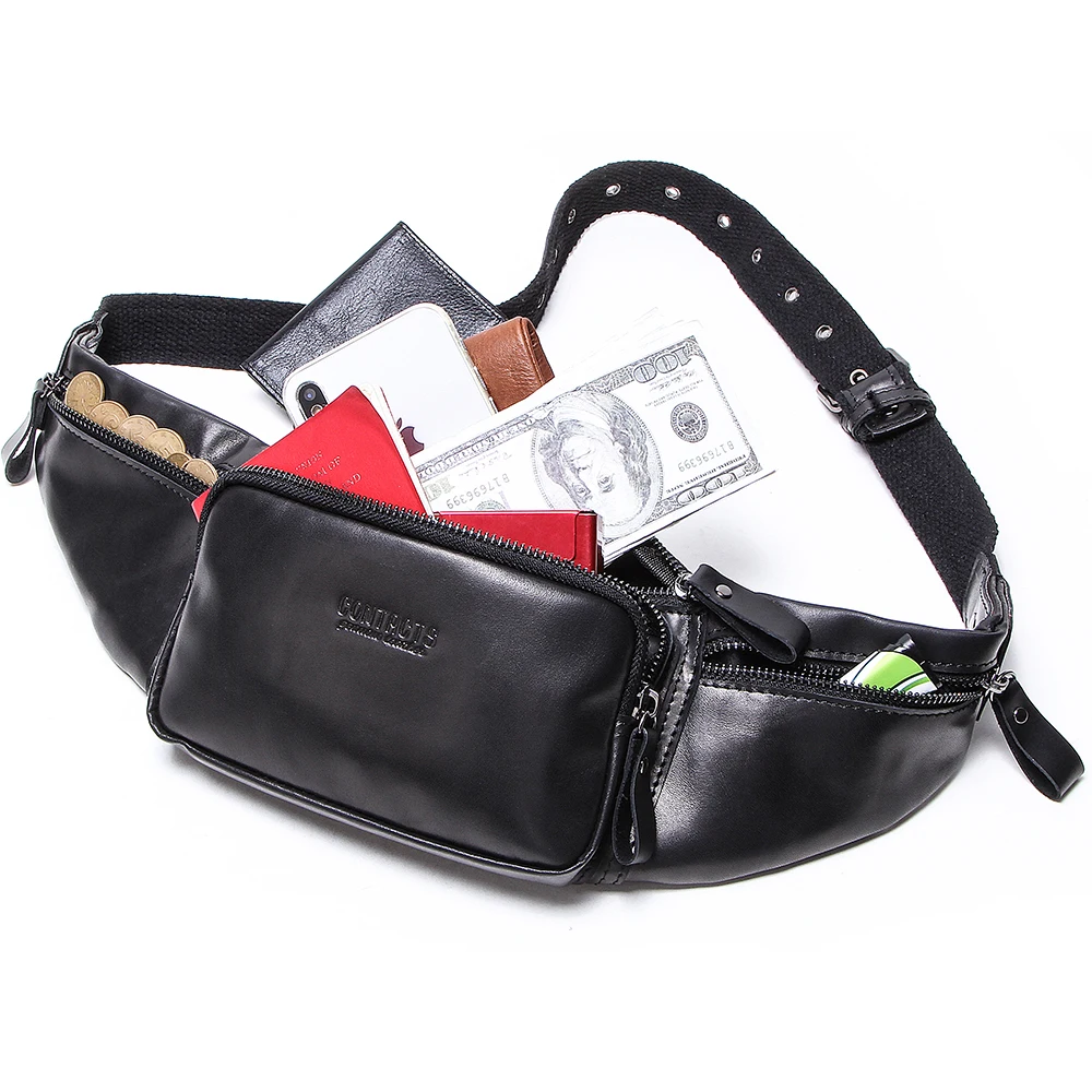 

Contact's Vintage Fashion Custom Printed Belly Cross Body Messenger Genuine Cowhide Leather Men Hiking Waist Bag Fanny Pack, Black, coffee or accepable