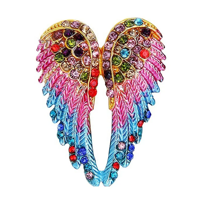 

Multicolor Gold-Tone Women's Austrian Crystal Enamel rhinestone Angel Wings Brooch