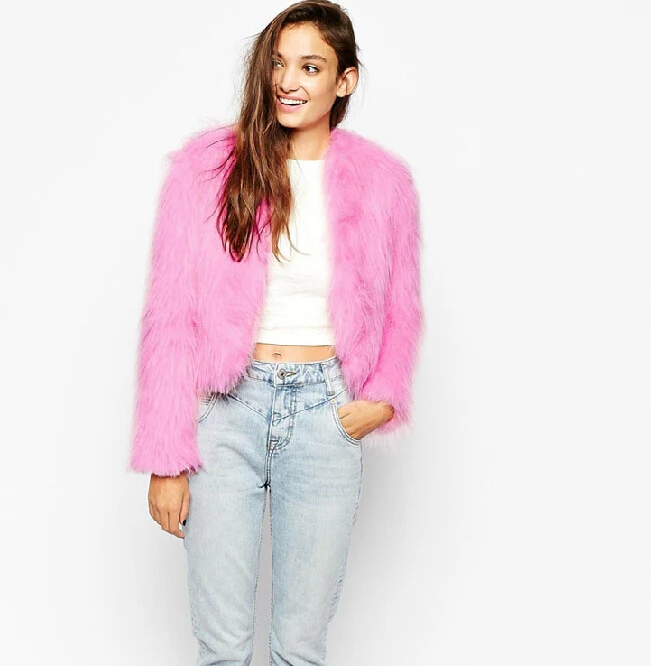 short pink faux fur jacket