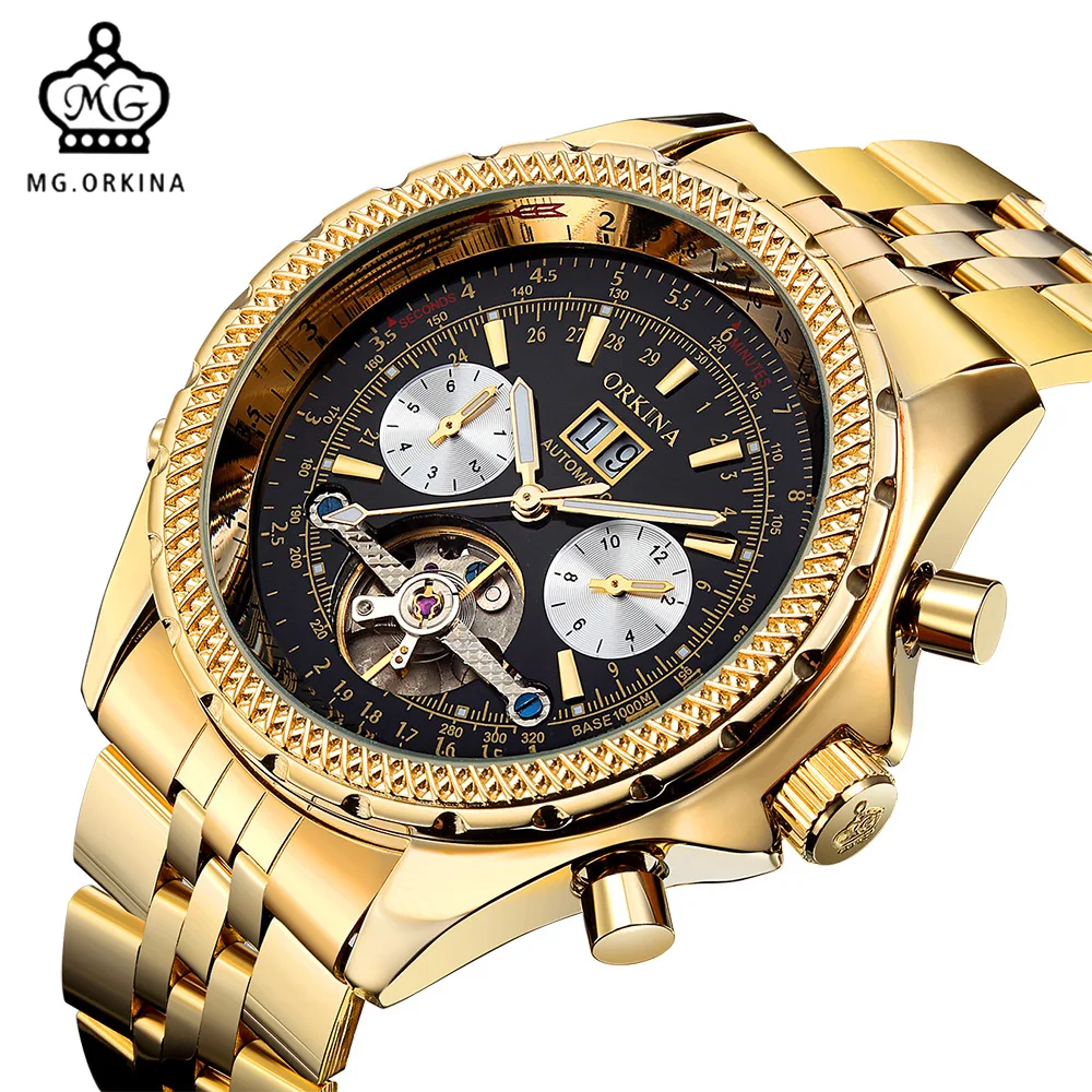 

MG.ORKINA Men's multi-function automatic mechanical watch calendar hollow flywheel watch, Colourful
