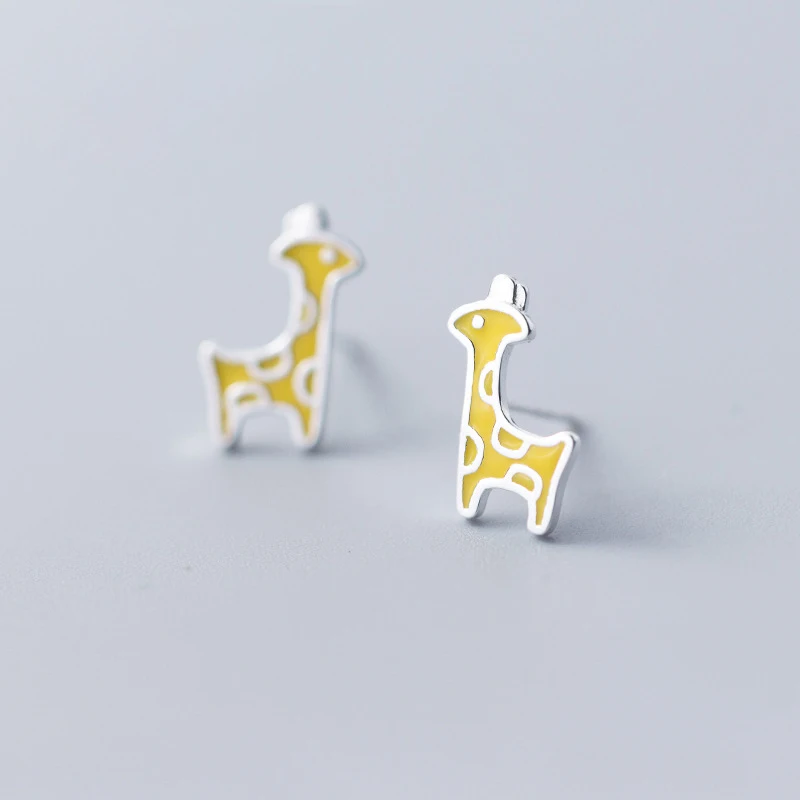 

Lovely Cute Chic Yellow Enamel Animal Giraffe Deer Stud Earrings Women Silver Jewelry