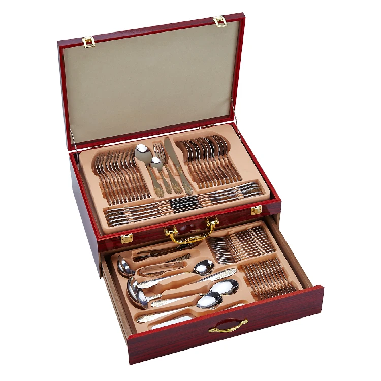 

Swiss Home with Wooden Box Wholesale Stainless Steel Flatware Wedding Western 72Pcs Cutlery Set, Silver