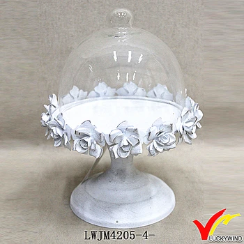 Rustic White Glass Dome Metal Pedestal Cake Plate Buy Pedestal