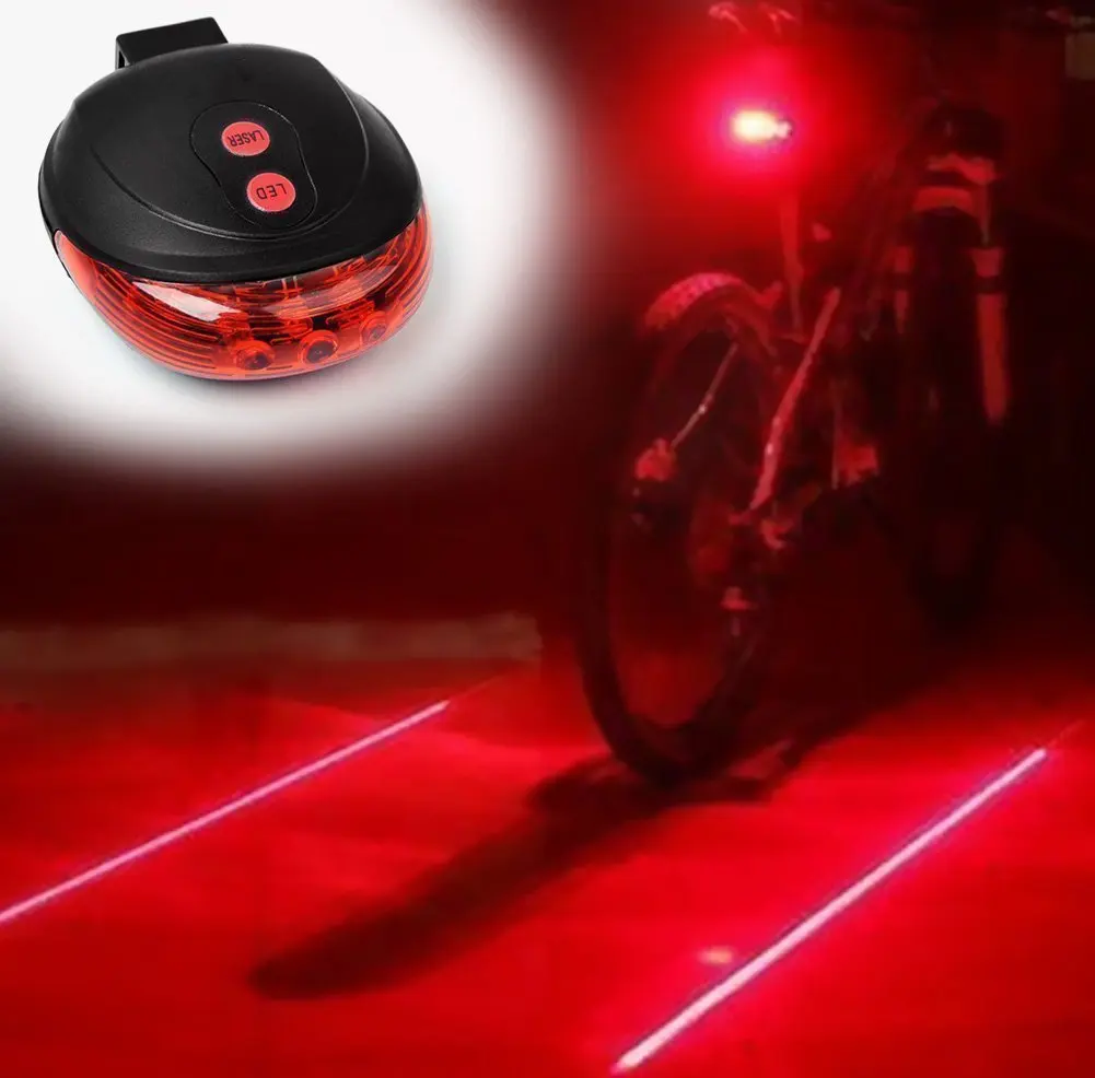 5 LED Rear Cycling Bicycle Bike Tail Safety Warning Flashing Lamp Light 2 Laser