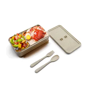 Image of microwave safe custom printed potluck bamboo fibre fiber rice husk wheat straw lunch box tiffin carrier for adults with bag