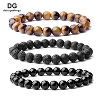 

Fashion 8mm Natural Stone Bead Gemstones Tiger Eye & Lava Rock Healing Beaded Bracelet For Men Women