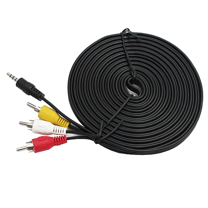 3.5mm Stereo Cable To 3 Rca Av Rca For Cctv Cable 10ft Male Female Aux