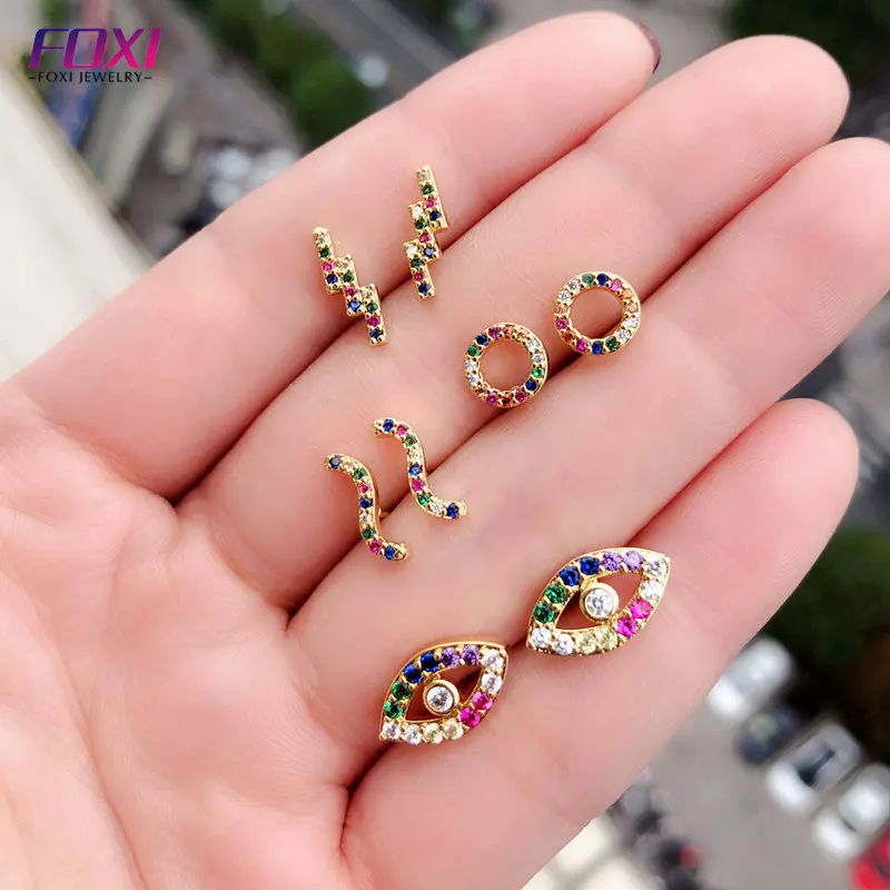 

top selling round shape rainbow stud earrings, Plated