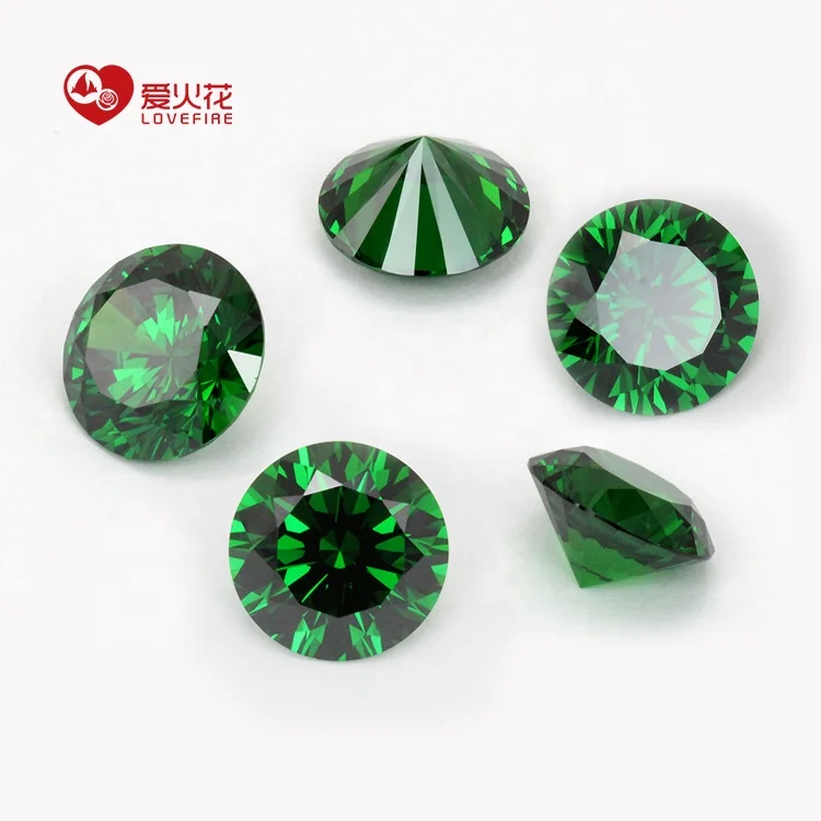 WuZhou Gems 10HS &10AS 12.0mm Green Round Shape Loose Cubic Zirconia Jewelry