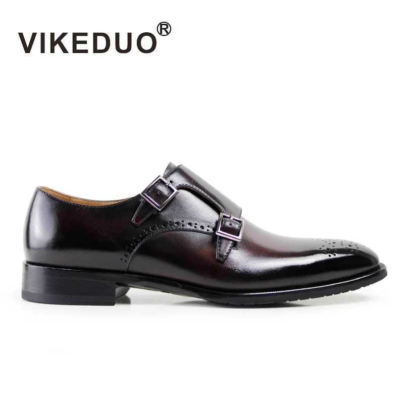 

Vikeduo Double Buckle Monk Strap Shoes Brogues Formal Dress Shoes Men Handmade Wholesale Shoe In Italy, Wine red