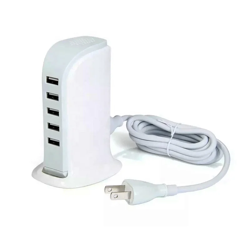 

White USB Wall Adapter with Charging Cable 5 Ports USB Power Charger for Mobile Phone, Black /white /blue /pink/ customized