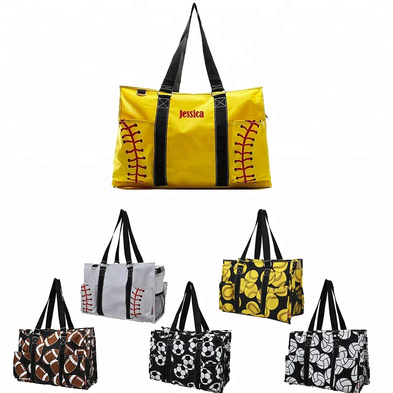 

Free Shipping Personalized Monogram Softball Baseball Sports Large Organizer Tote Utility Bag, As pictures show