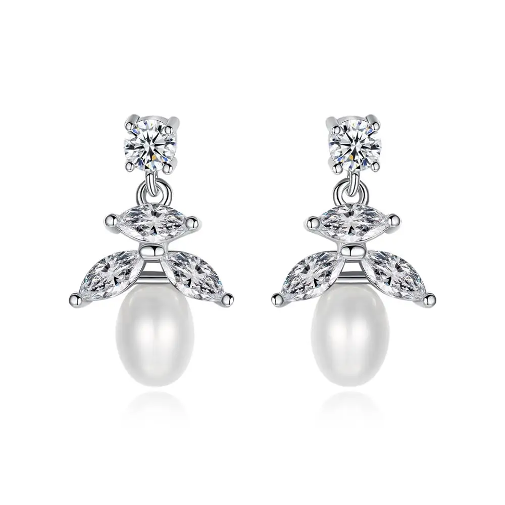 

LUOTEEMI Luxury Pearl Pendant Earrings CZ Paved Women Wedding Earring Gift for Girls Wholesale Jewelry