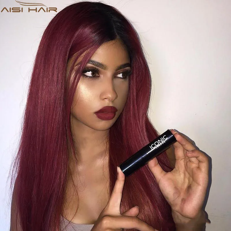 

Aisi Hair Best Selling 26 Inch Long Silky Straight Synthetic Red Ombre Wig For Black Women, Wine red