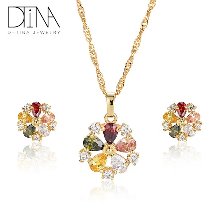 

DTINA Colorful Luxury Gold Jewelry Set Earrings And Necklace For Women, Gold color