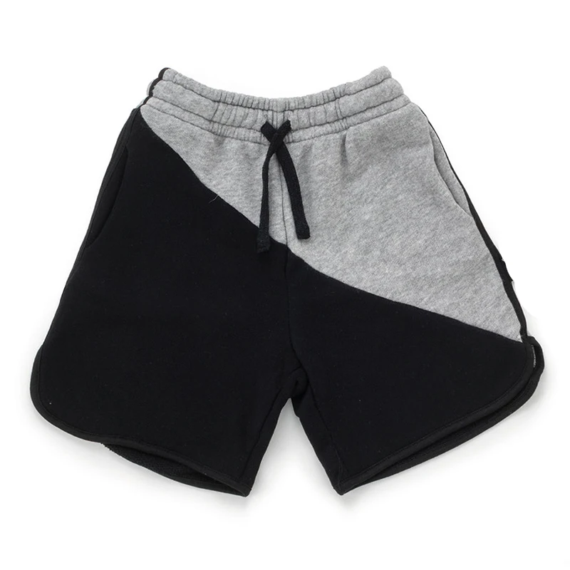 

ASUKIDS children summer half sweat shorts two tone black grey drawstring cotton boys shorts, Grey and black