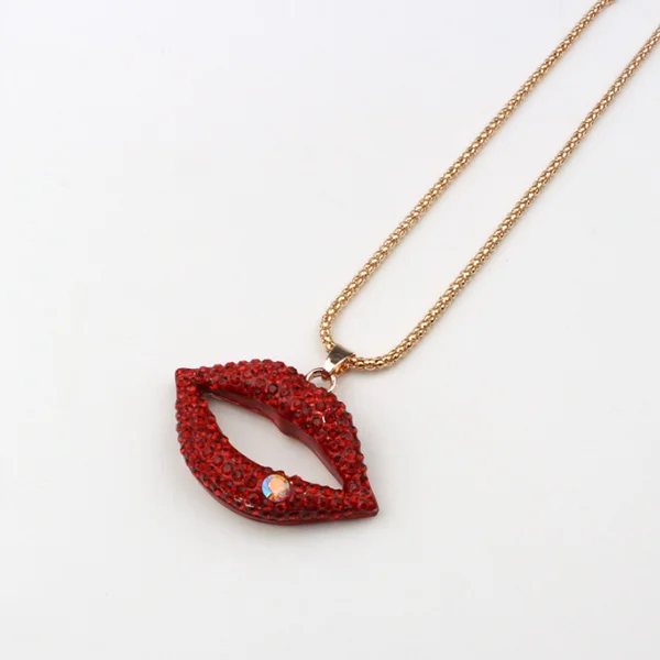 

Fashion jewelry accessories wholesale red lips long pendant necklaces for girls, As pictures