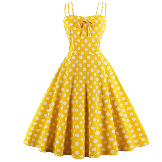 

Summer Bodycon Maxi Polka Dot Women's Evening Plus Size Vintage Yellow Midi Korean Elegant Sexy Sleeveless Party Clothes Dresses