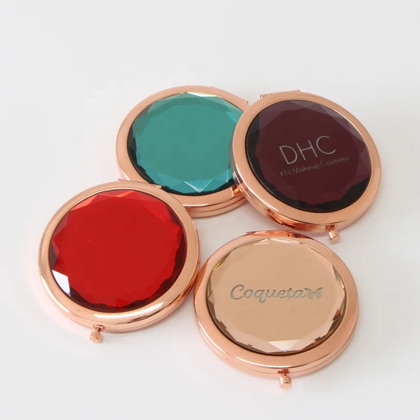 

Customized Round Crystal Jewel Rose Gold Metal Frame Pocket Mirror