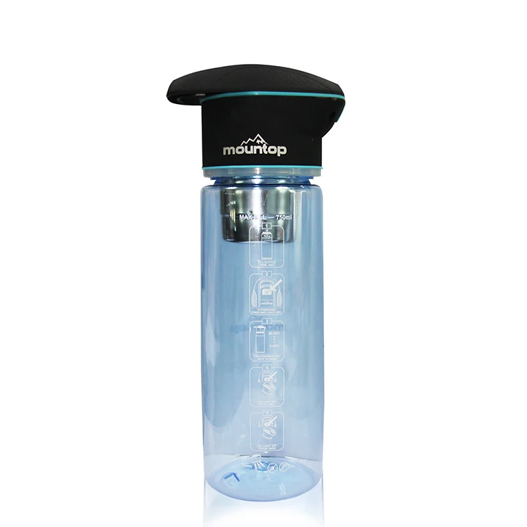 

2019 Tritan BPA Free sports filter bottle water with UV lighting cap, Blue;green