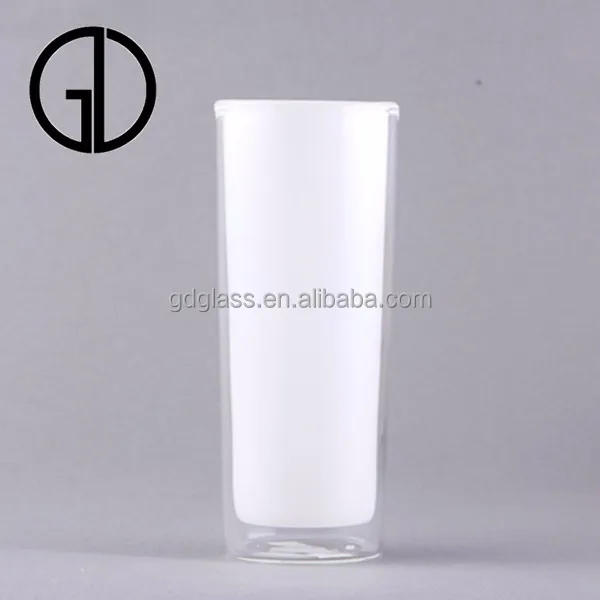 

double wall friendly glass colored glass water cup, Clear blue green teal yellow amber pink purple opaque black etc