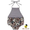 Harem Style Gray Organic Cotton Fabric Halter Unisex Baby Vintage Romper Infant Bodysuit Clothes