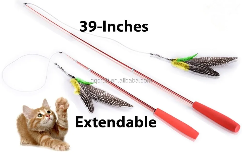 Qqpet Télescopique Canne À Pêche Spin Plume Baguette Chat Qqpet Télescopique Canne À Pêche Spin Plume Baguette Chat