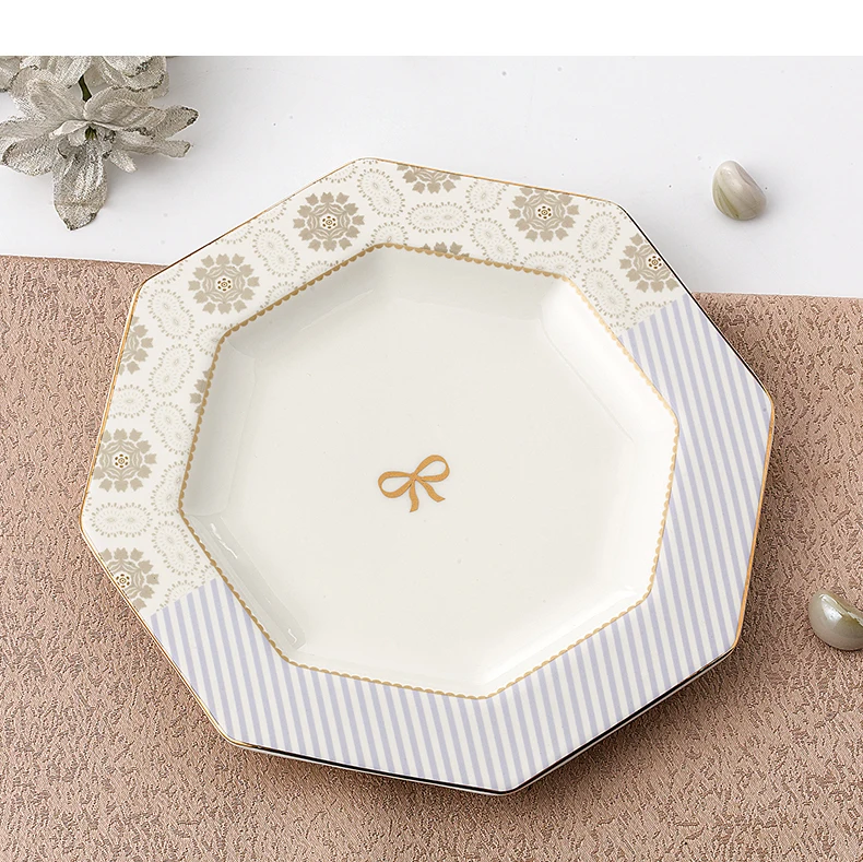 

hot selling special unique octagon procelain modern wedding dinner plate dessert plate, Different decals or customized