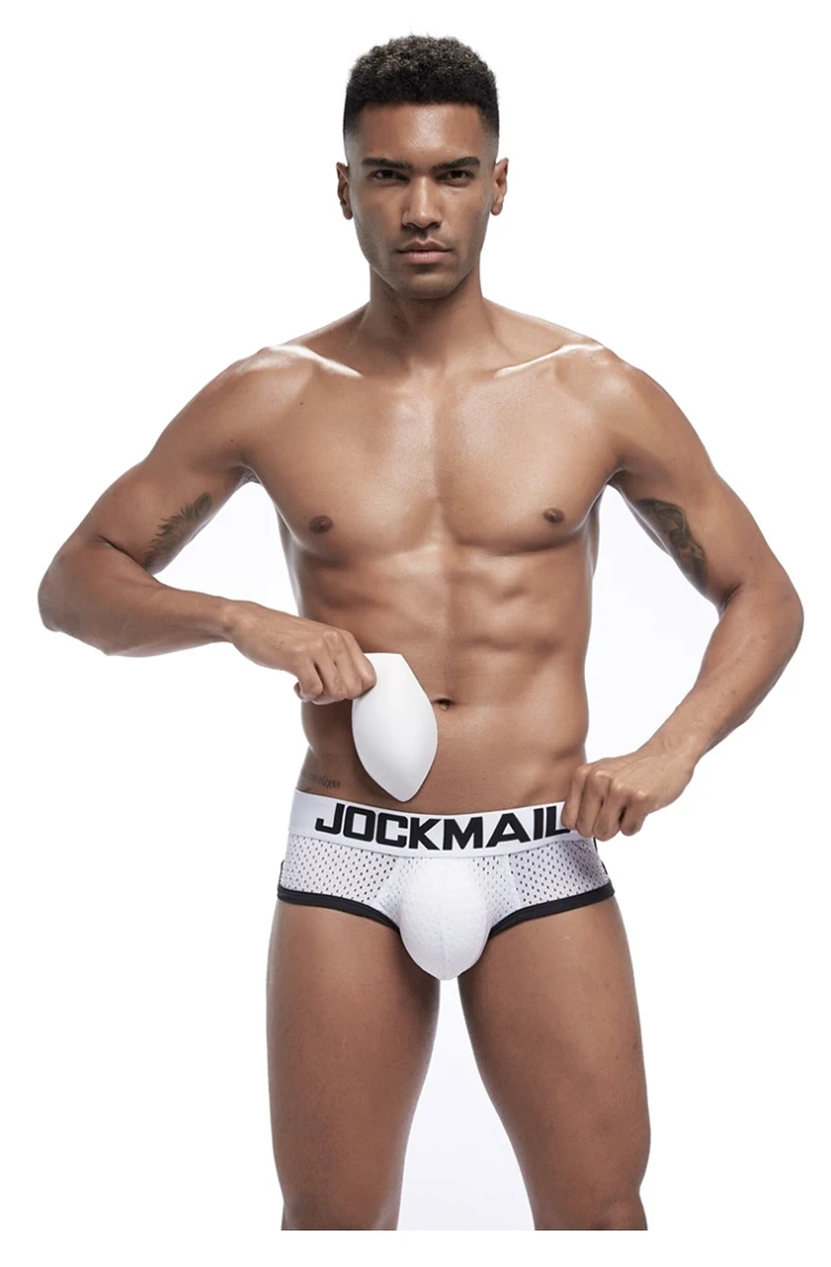 3D Mens Padded Briefs Jockmail Mesh Boxer Briefs Cups Hip up Underwear Shorts 