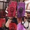 Fashion Luxury 3 different color tpu Phone Case for samsung galaxy s10 s9 s8 s7 with Hand Strap Hairball Soft Case