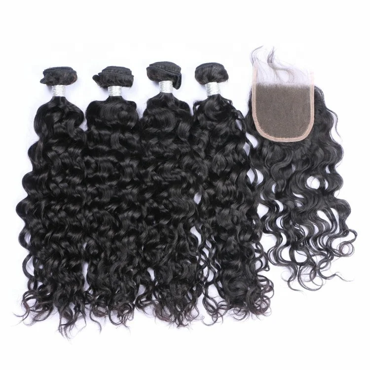 

100% virgin human hair water wave brazilian hair bundles with closure