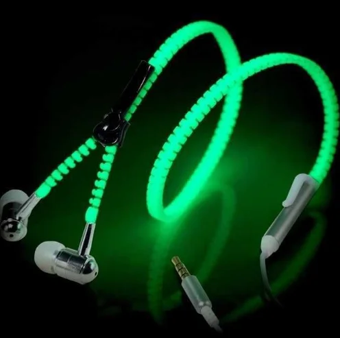 

Christ gift In-Ear Metal Zipper Earphone 3.5mm Wired with Microphone Light Luminous Glowing in the dark Headset, Colorful