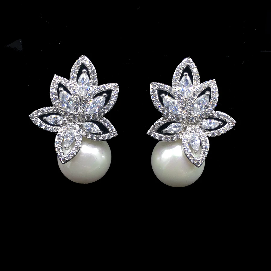 

Brass Jewelry Zircon Earrings Pearl Ear Stud Women Drop Earring
