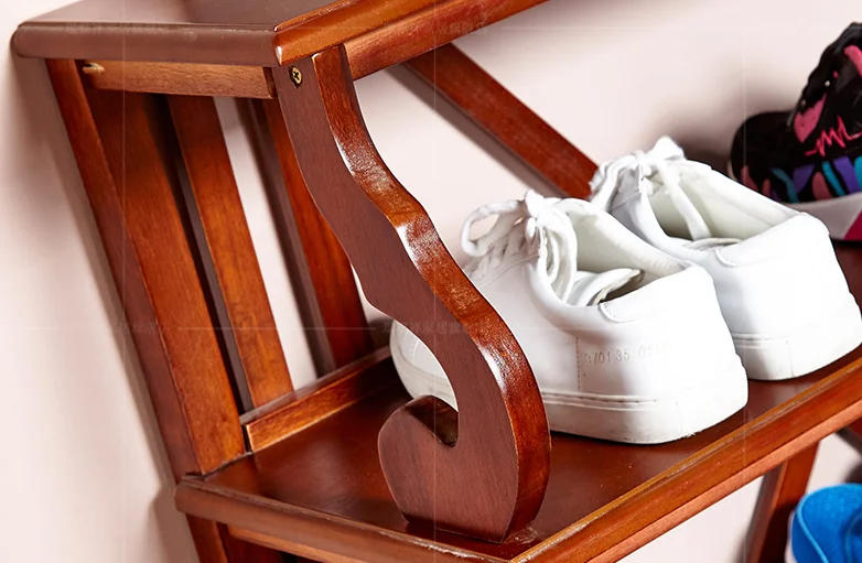 Vintage Style Wood Shoe Rack Shelf With Classic Handmade Carving Am202